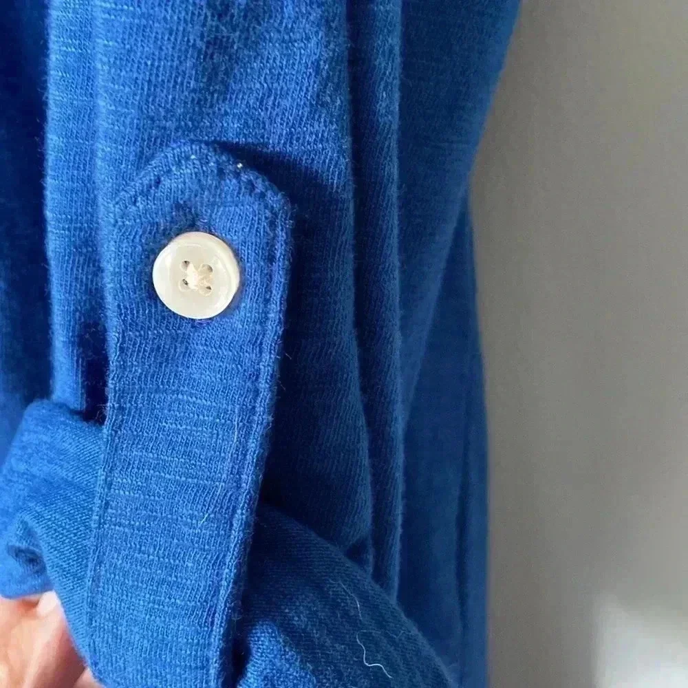 Soma Size M Blue 3/4” Sleeve Slub Collar Button Down Modal Blouse Tee Top